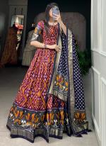 Tussar Silk Wine Festival Wear Printed Readymade Gown With Dupatta